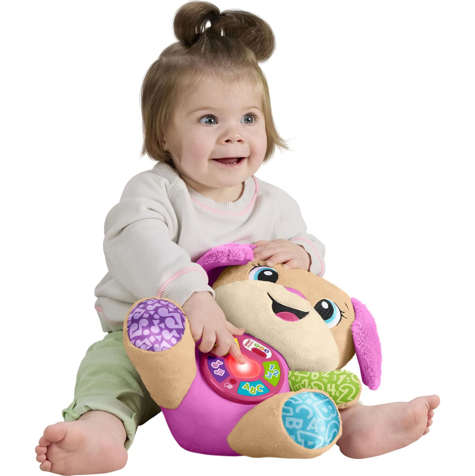 Fisher-Price Laugh & Learn Smart Stages søster hvalp musikbamse med 80+ lyde og sange - 30 cm