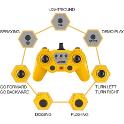 Fjernstyret gummiged med frontskovl og genopladeligt batteri - 2.4 GHz styring - 1:18