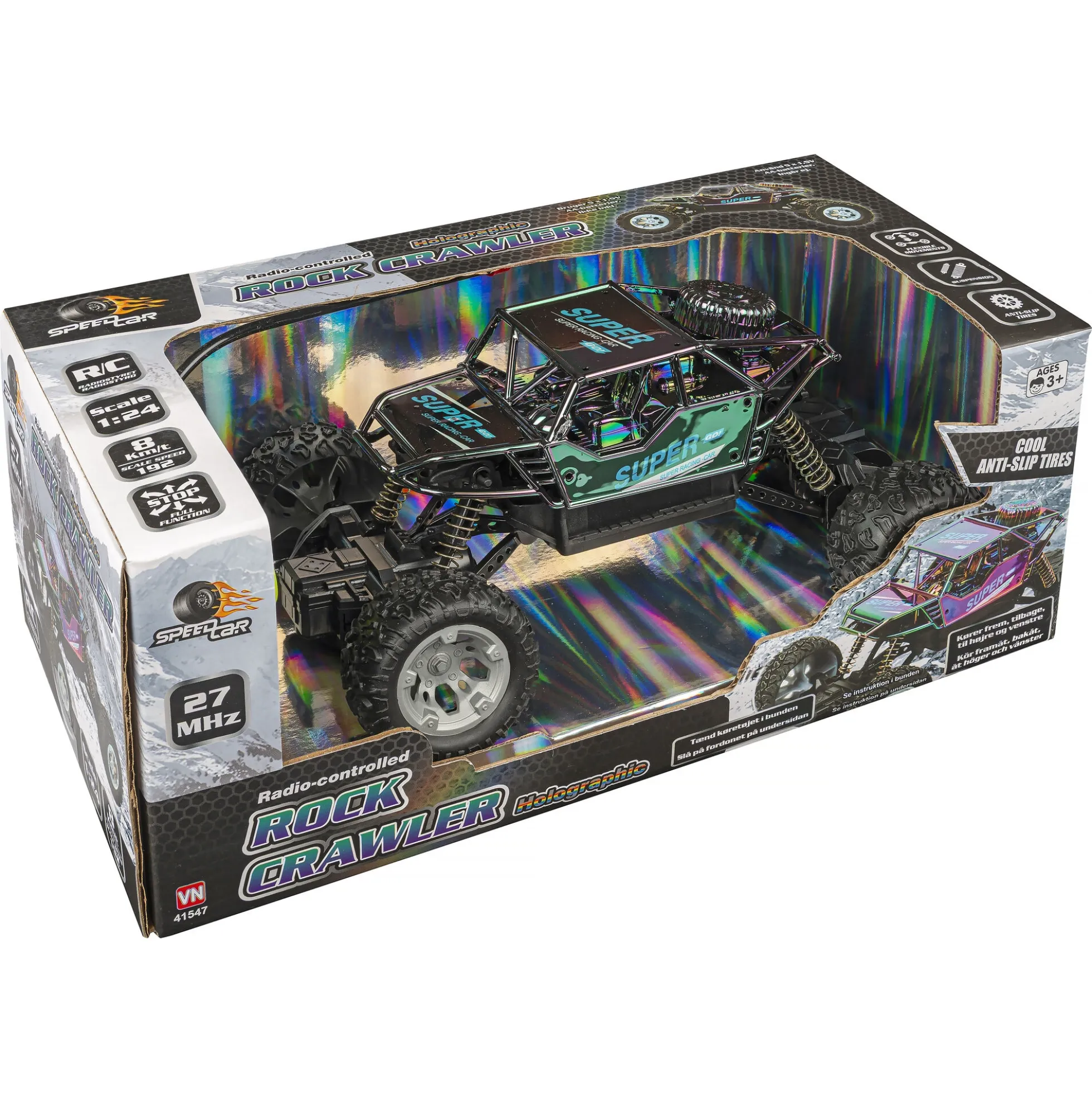 Fjernstyret holografisk rock crawler med anti-slip dæk - 2.4 GHz styring - 1:24
