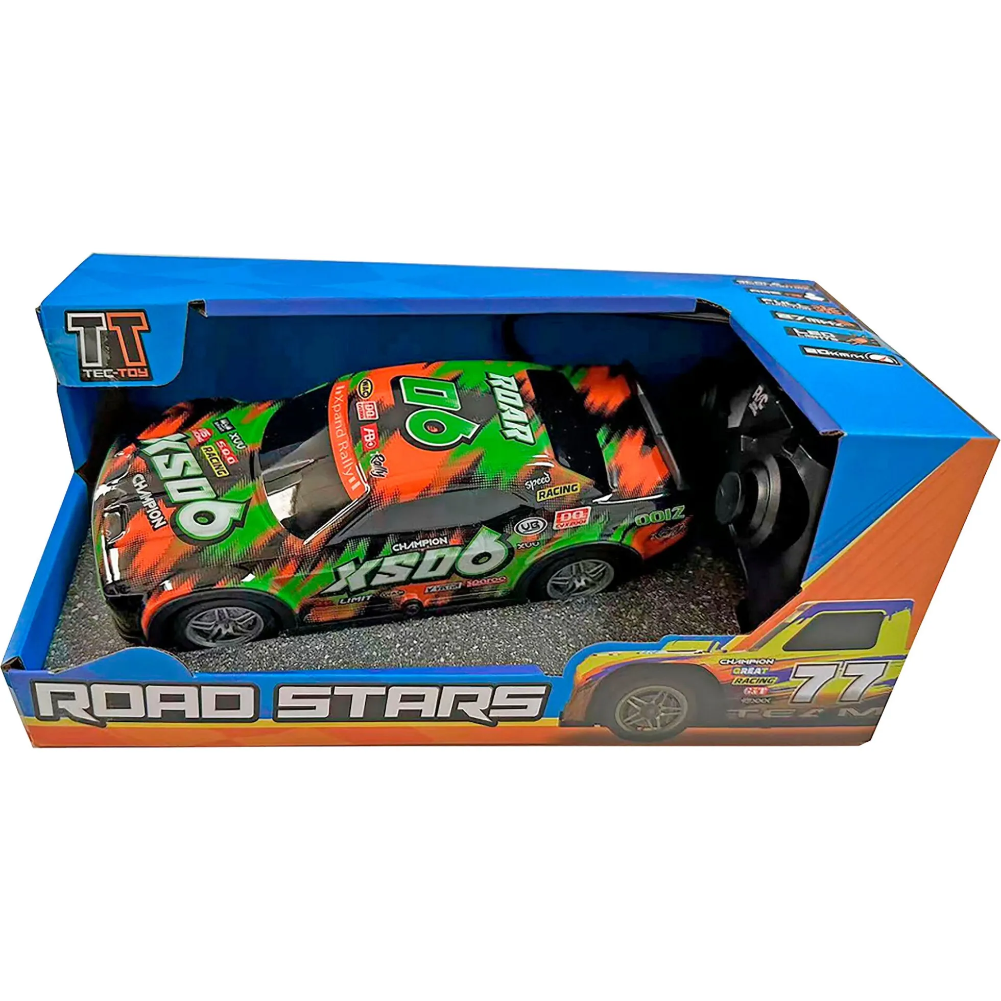 Fjernstyret Roar SXO6 racerbil med lys og 2,4 GHz styring - Grøn og orange - 1:22