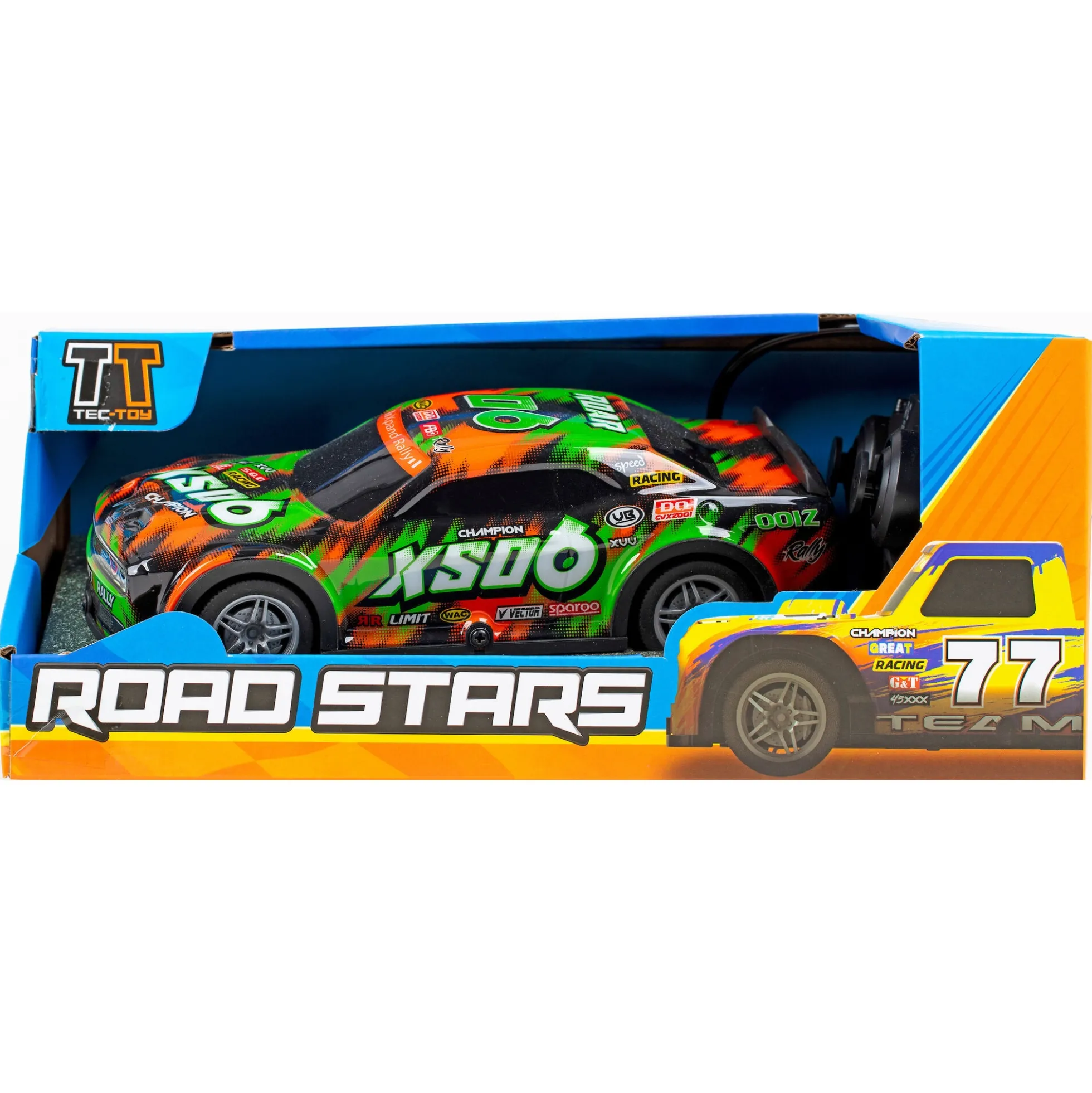 Fjernstyret Roar SXO6 racerbil med lys og 2,4 GHz styring - Grøn og orange - 1:22
