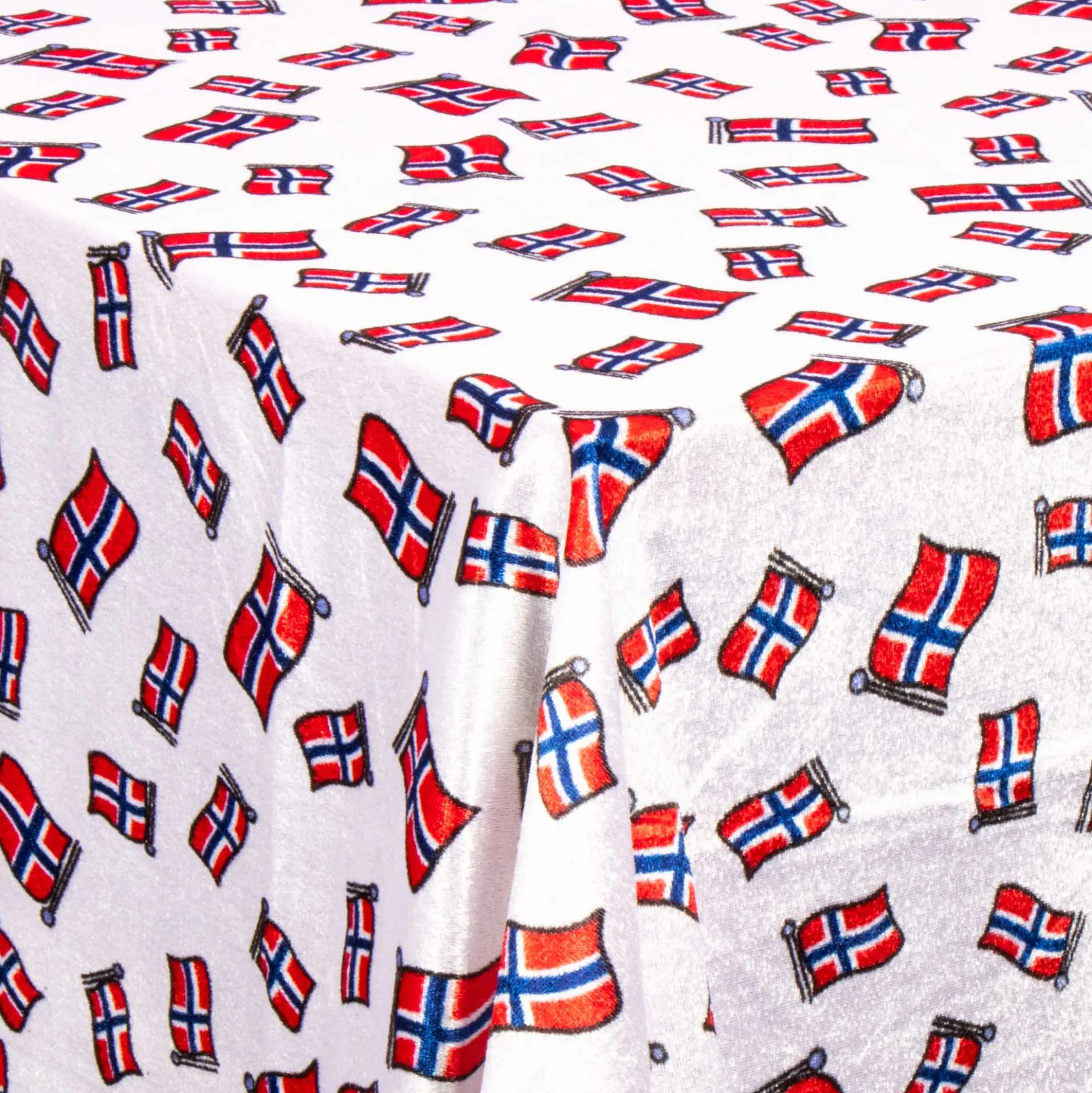 Flagdug - Velour dug med norsk flag - 3 meter dug - Nervøs velour - Blødt velour stof til borddug - Pakke med 3 meter