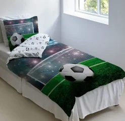 Fodbold sengetøj - 100% bomuld - Børnesengetøj 140x200 cm - Stadion og bold