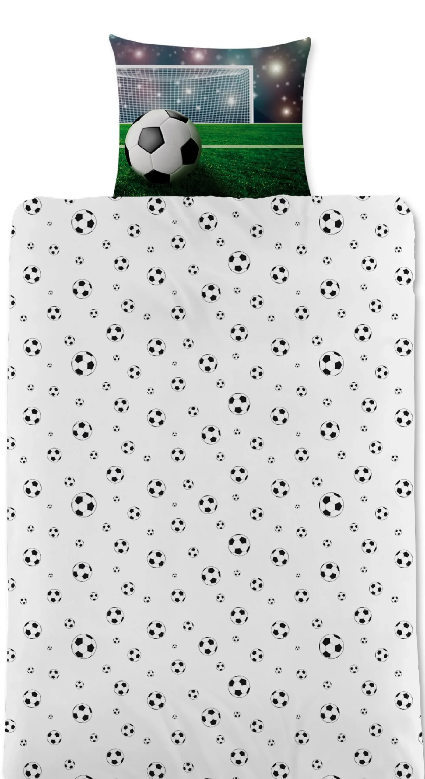Fodbold sengetøj - 100% bomuld - Børnesengetøj 140x200 cm - Stadion og bold