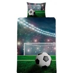 Fodbold sengetøj - 100% bomuld - Børnesengetøj 140x200 cm - Stadion og bold