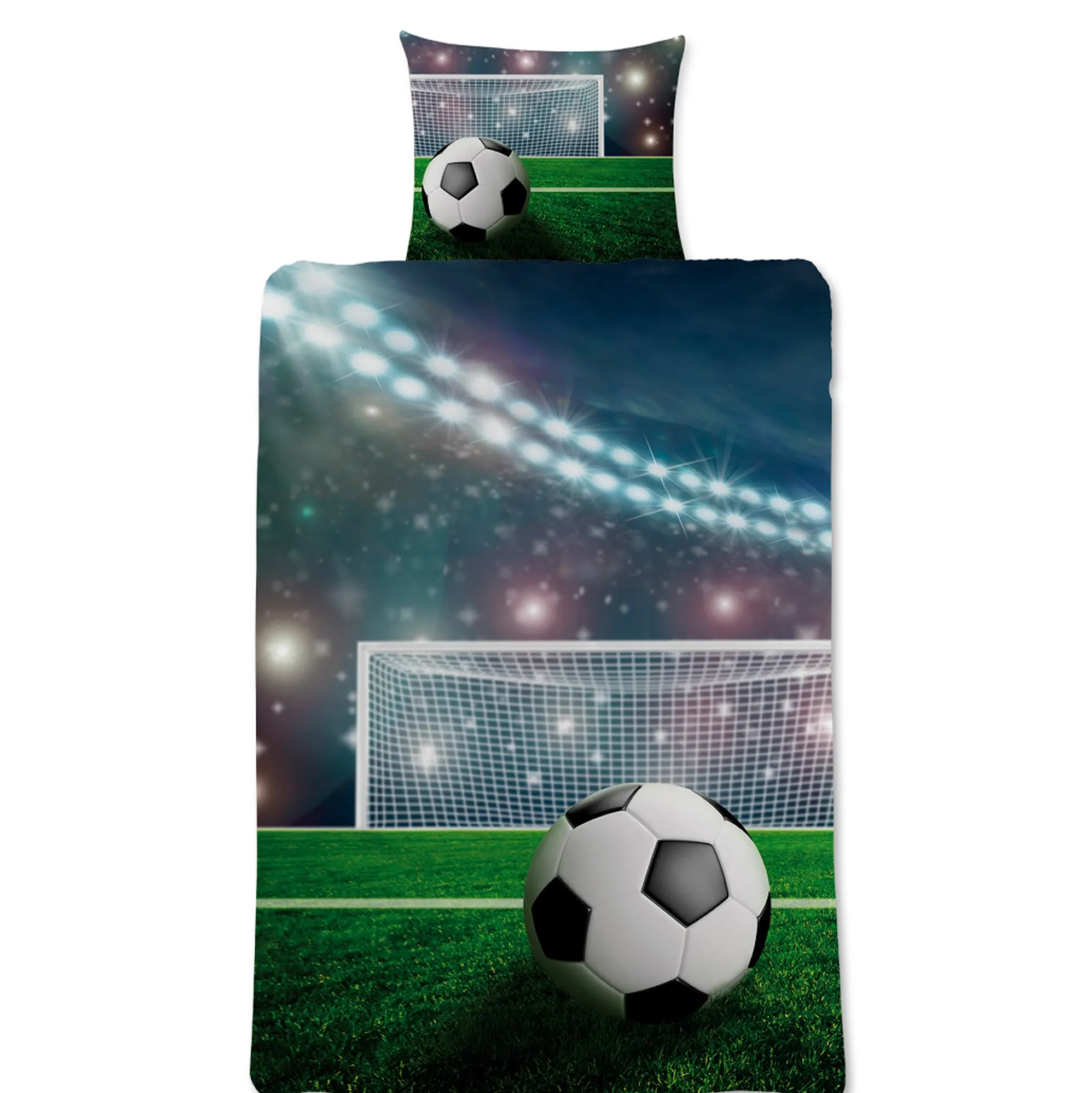 Fodbold sengetøj - 100% bomuld - Børnesengetøj 140x200 cm - Stadion og bold