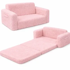 Foldesofa til børn - Rosa plys - Børnemøbel