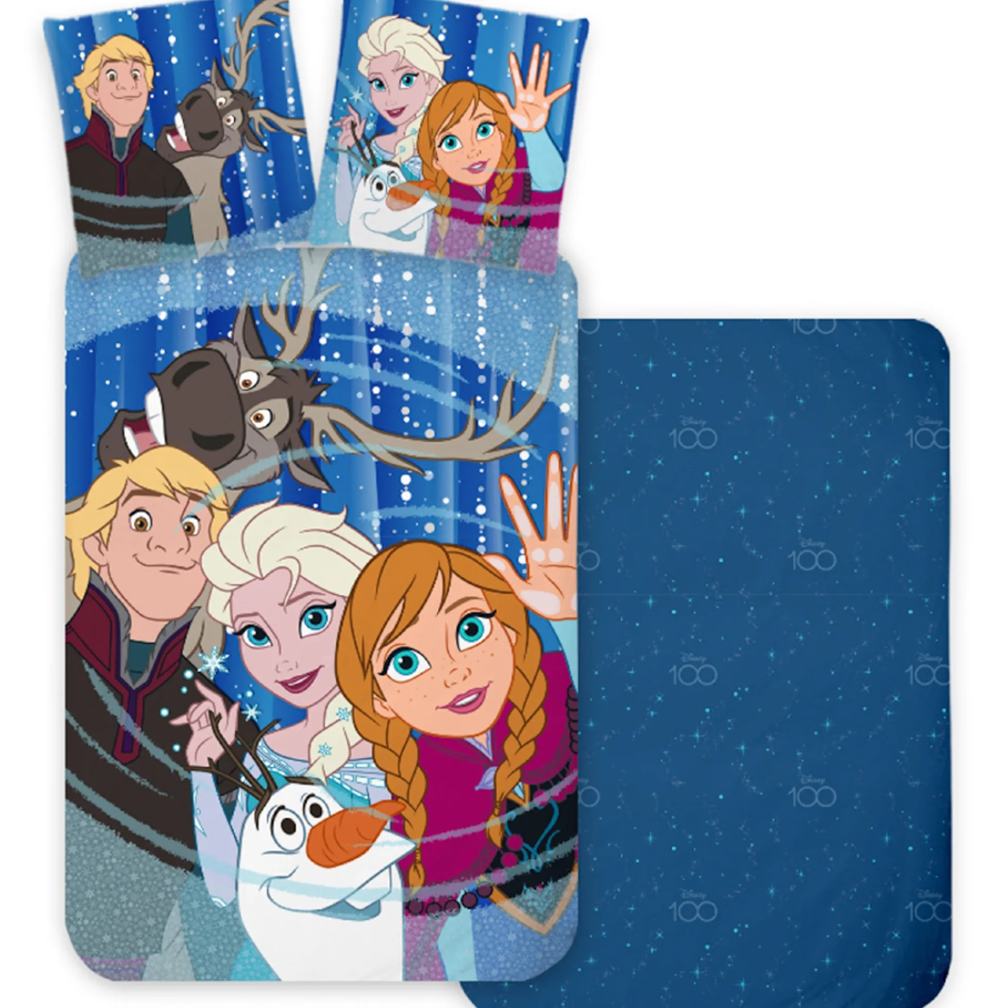 Frost sengetøj - 100% bomuld - Børnesengetøj 140x200 cm - Anna, Elsa, Sven, Kristoffer og Olaf - Disney 100