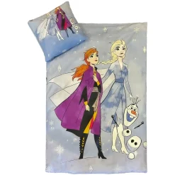 Frost sengetøj - 100% bomuld - Børnesengetøj 140x200 cm - Anna, Elsa og Olaf i sneen