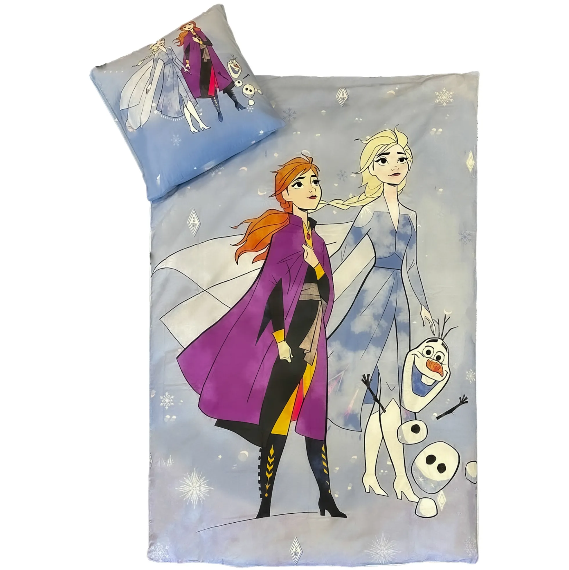 Frost sengetøj - 100% bomuld - Børnesengetøj 140x200 cm - Anna, Elsa og Olaf i sneen