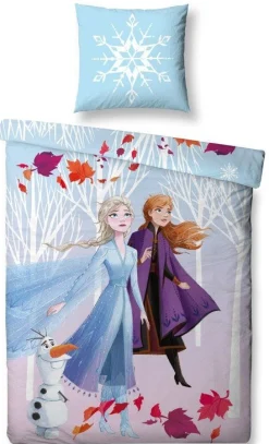 Frozen sengetøj - 100% bomuld - Junior sengetøj 100x140 cm - Lyseblå - Anna, Elsa og Olaf