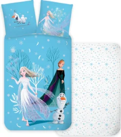 Frozen sengetøj - 100% bomuld - Junior sengetøj 100x140 cm - Blå - Anna, Elsa og Olaf