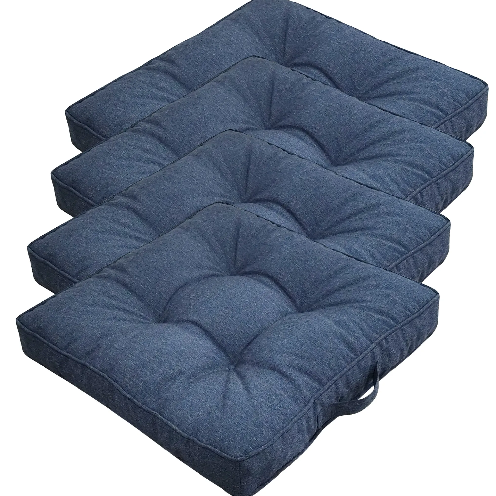 Futon hyndepakke til havestol 4 stk. - 7 cm bløde hynder - Mørkeblå havehynder til udendørs brug - Måler 50x50 cm - Nordstrand Home stolehynder