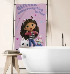 Gabby's Dollhouse håndklæde - 70x140 cm - 100% bomuld - Glitter makes everything better - Blødt badehåndklæde