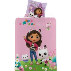 Gabby's Dollhouse sengetøj - 100% bomuld - Børnesengetøj 140x200 cm - Gabby, Pandy Paws, Cakey Cat og Kitty Fairy