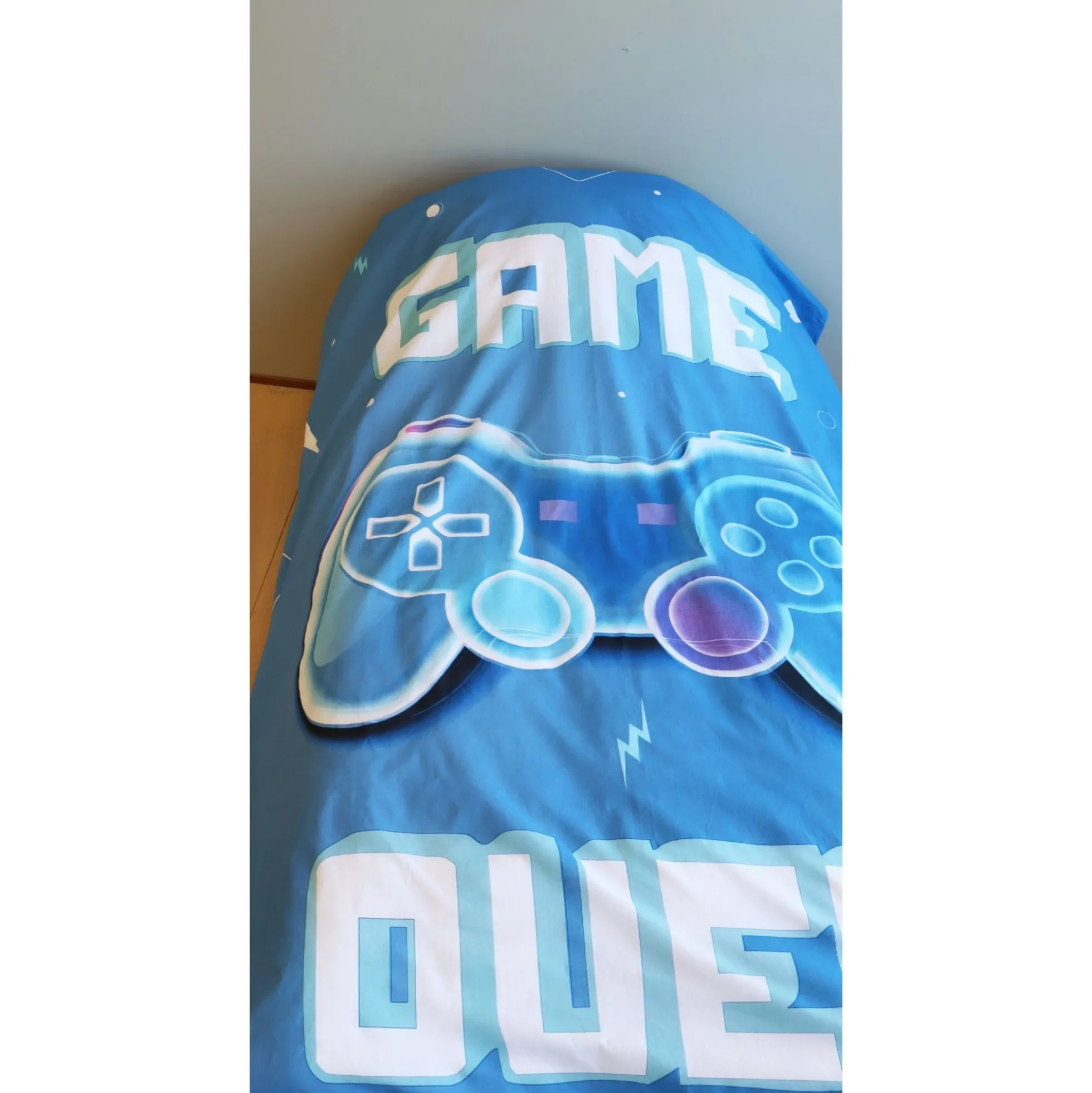 Gamer sengetøj - 100% bomuld - Børnesengetøj 140x200 cm - Blåt - Game Over