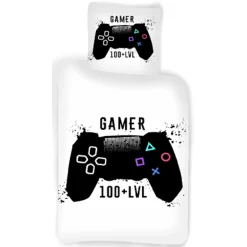 Gamer sengetøj - 150x210 cm - Gamer 100 + LVL - 100% bomulds sengesæt