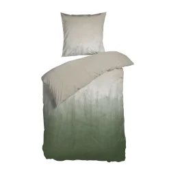 Grønt sengetøj 140x200 cm - Fadede sengesæt i grøn og sand - 100% GOTS økologisk bomuldssatin - Horisont - Nordisk Tekstil sengelinned