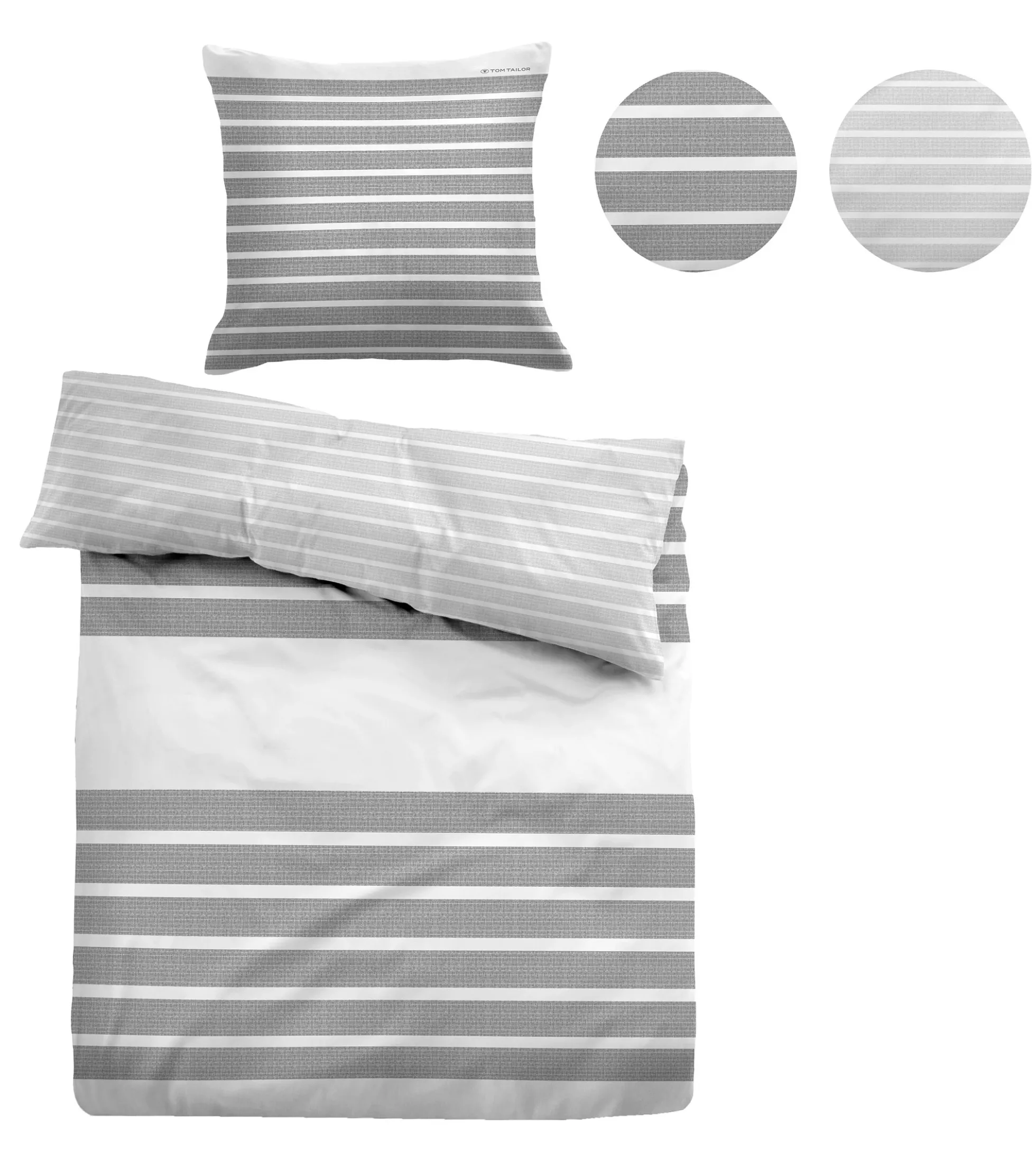 Grå stribet sengetøj 150x210 cm - Blødt bomuldssatin - Grå og hvidt sengesæt - Vendbart design - Tom Tailor