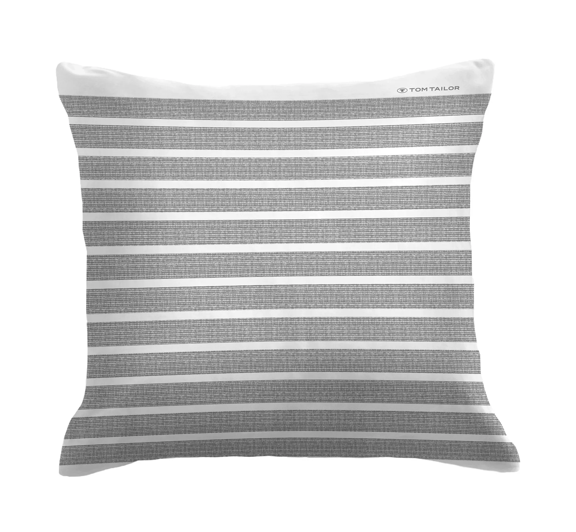 Grå stribet sengetøj 150x210 cm - Blødt bomuldssatin - Grå og hvidt sengesæt - Vendbart design - Tom Tailor