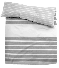 Grå stribet sengetøj 150x210 cm - Blødt bomuldssatin - Grå og hvidt sengesæt - Vendbart design - Tom Tailor