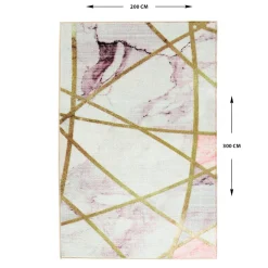 Gulvtæppe - Stort gulvtæppe 200x300 cm - Løs tæppe med skridsikker bagside - Hvidt tæppe med marmor effekt - Blødt tæppe fra Nordstrand Home Agnes