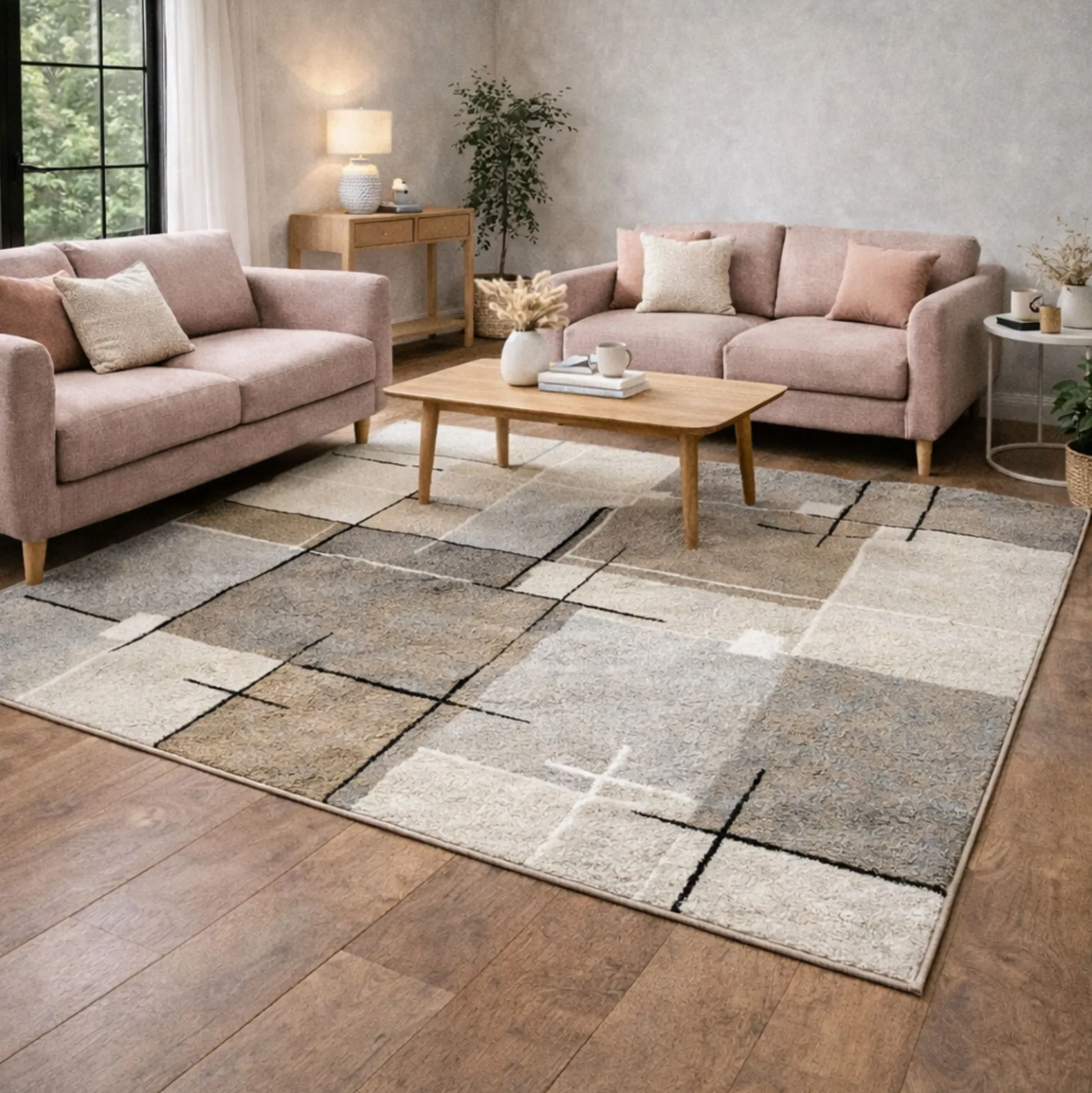 Gulvtæppe - 140x200 cm - Beige med mønster - Thales - Nordstrand Home