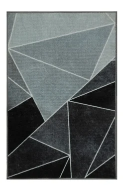 Gulvtæppe 160x230 cm - Løs tæppe med skridsikker bagside - Trekantede grafisk design i sorte og grå nuancer - Blødt gulvtæppe fra Nordstrand Home Laura