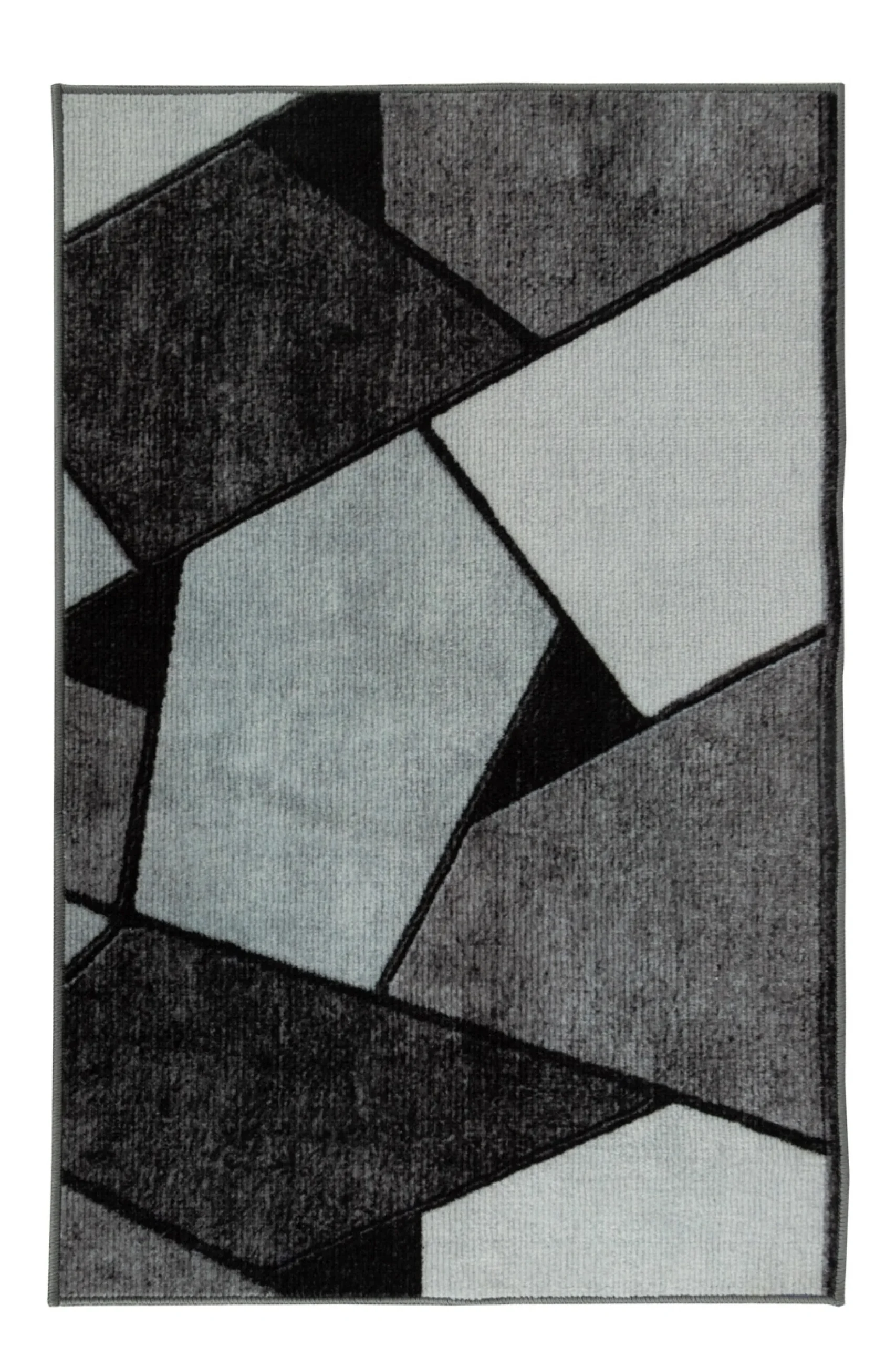 Gulvtæppe 160x230 cm - Løs tæppe med skridsikker bagside - Grafisk design med sorte og grå nuancer - Blødt gulvtæppe fra Nordstrand Home Lea