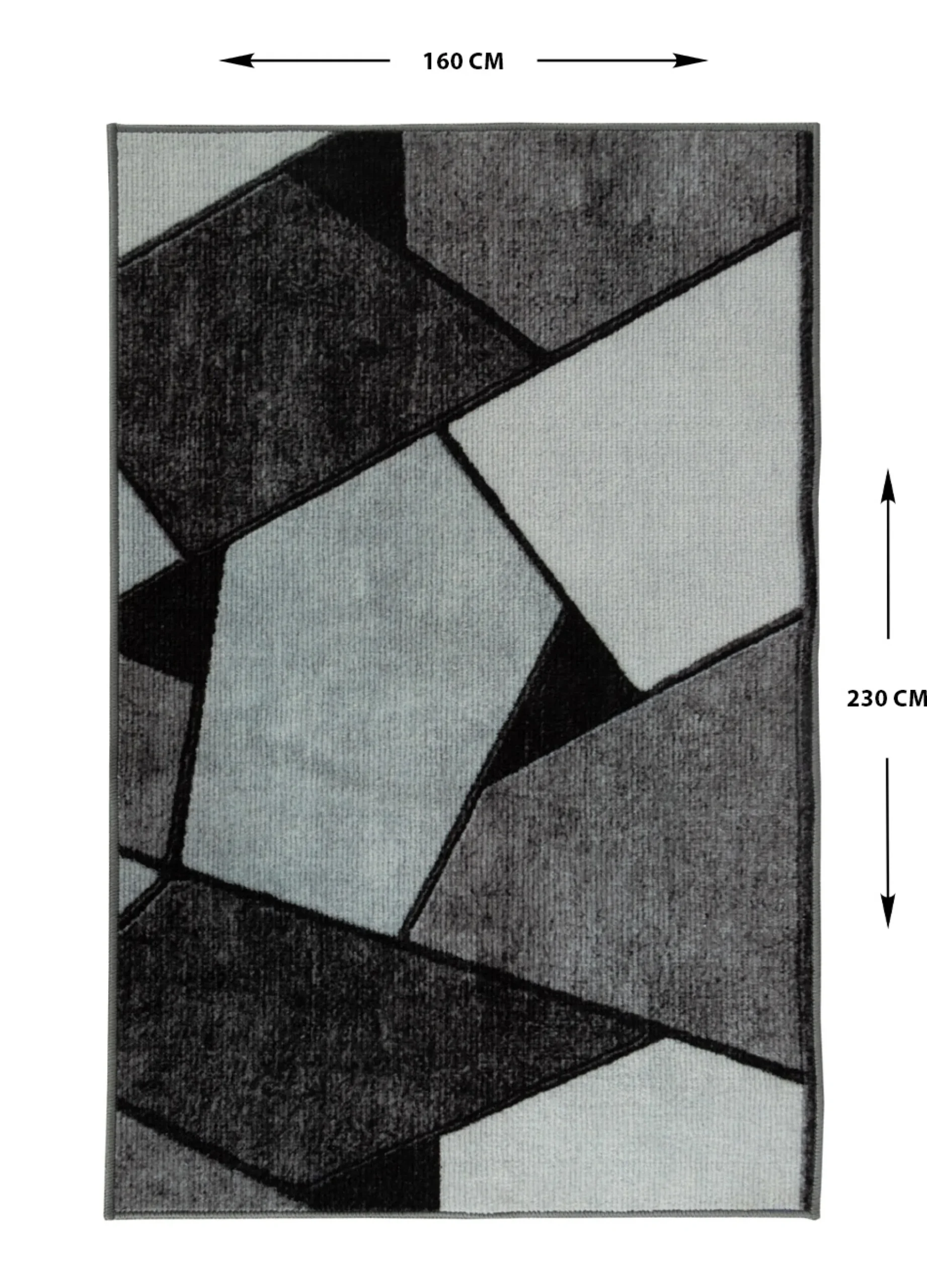 Gulvtæppe 160x230 cm - Løs tæppe med skridsikker bagside - Grafisk design med sorte og grå nuancer - Blødt gulvtæppe fra Nordstrand Home Lea