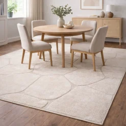Gulvtæppe - 140x200 cm - Vævet - Cremefarvet - Mønster sten - Elio - Nordstrand Home