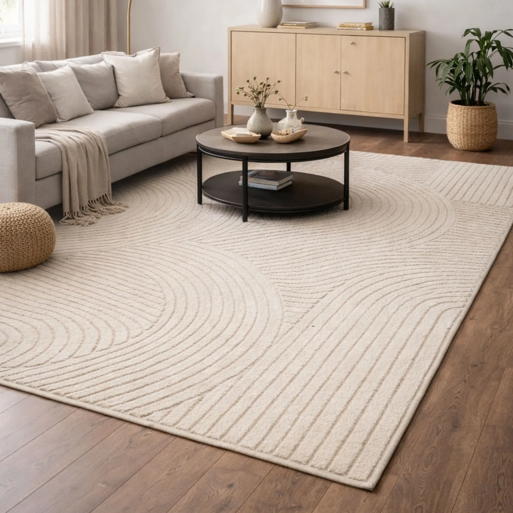 Gulvtæppe - 140x200 cm - Vævet - Cremefarvet med mønster - Elio - Nordstrand Home