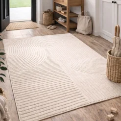 Gulvtæppe - 140x200 cm - Vævet - Cremefarvet med mønster - Elio - Nordstrand Home