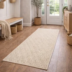 Gulvtæppe - 80x150 cm - Vævet tæppeløber - Beige - Helsinki - Nordstrand Home