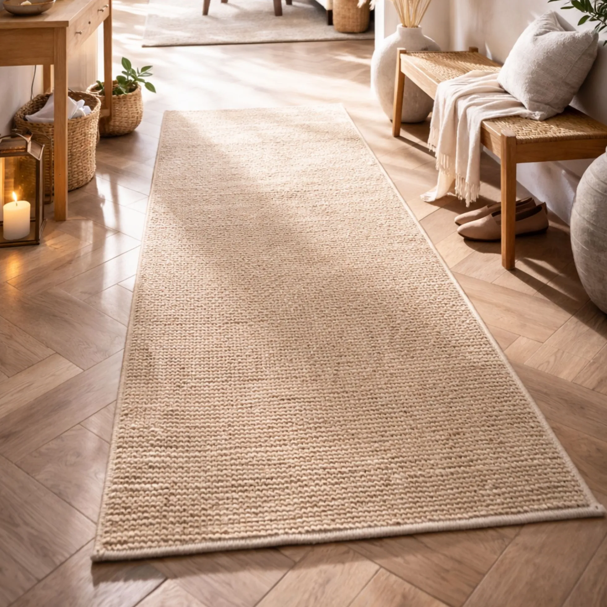 Gulvtæppe - 60x180 cm - Vævet tæppeløber - Natur - Kenzy - Nordstrand Home