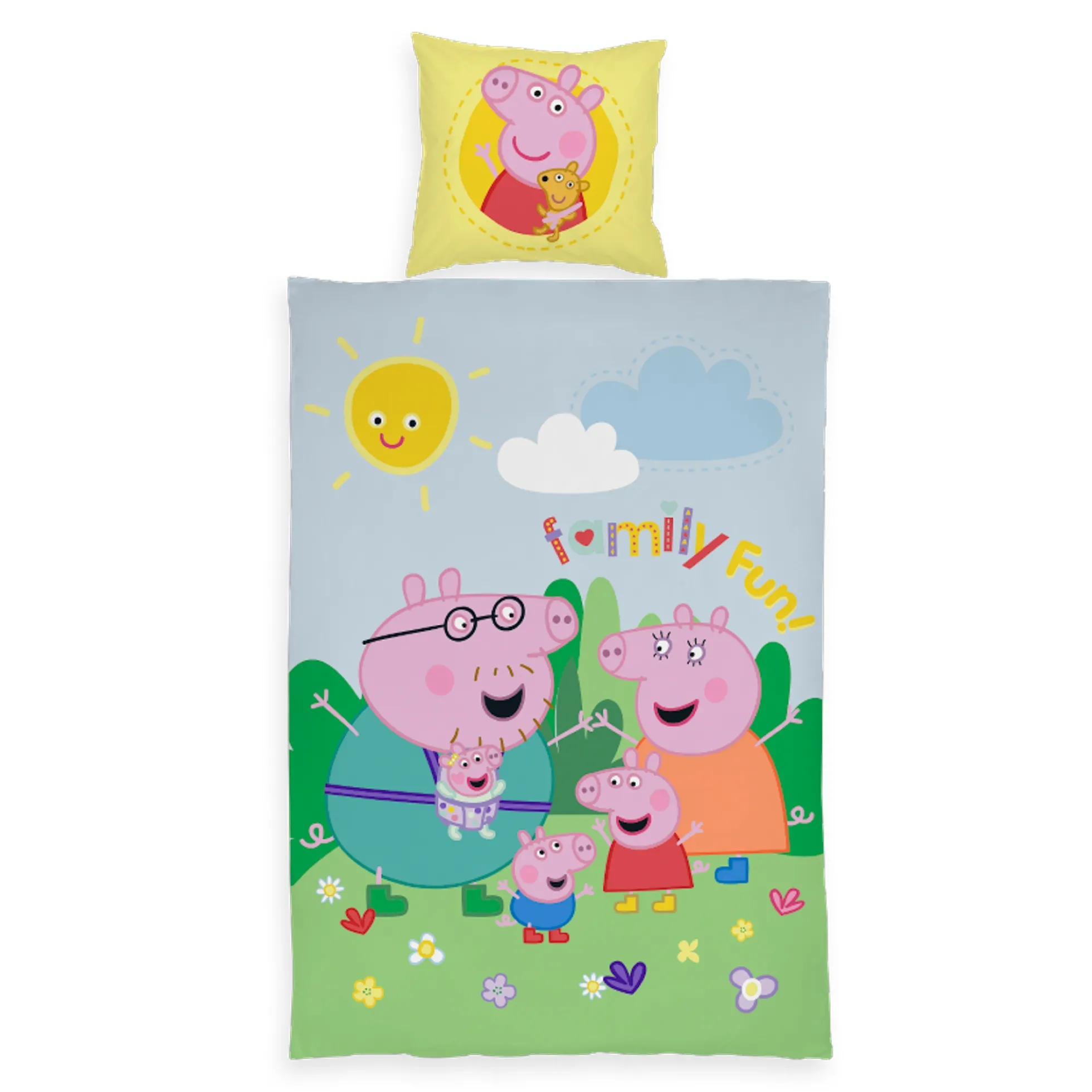 Gurli Gris sengetøj - 100% bomuld - Junior sengetøj 100x140 cm - Hele familien
