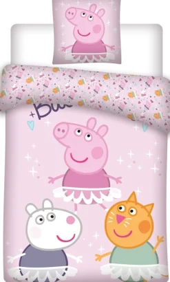 Gurli Gris sengetøj - 100% bomuld - Junior sengetøj 100x140 cm - Gurli Gris, Frida Får og Kaja Kat