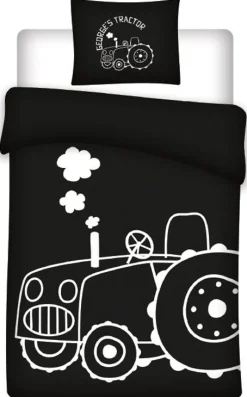 Gustav Gris sengetøj - 100% bomuld - Børnesengetøj 140x200 cm - Glow in the dark - Gustav Gris kører traktor