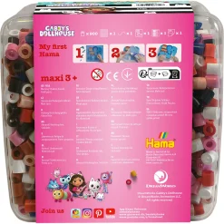 Hama Maxi perlesæt i bøtte - 900 perler og 1 stiftplade - Gabbys Dukkehus