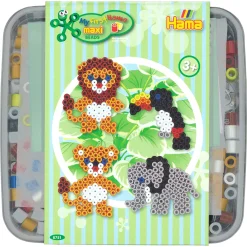 Hama Maxi perlesæt i bøtte - 600 perler og 1 stiftplade - Vilde dyr
