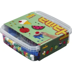 Hama Maxi perlesæt i bøtte - 600 perler og 1 stiftplade - Madtema