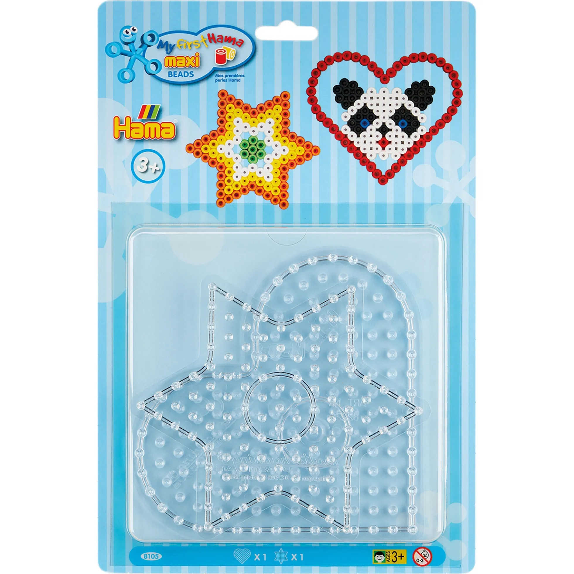 Hama Maxi stiftplader - 2 stiftplader - Transparent - Hjerte og stjerne