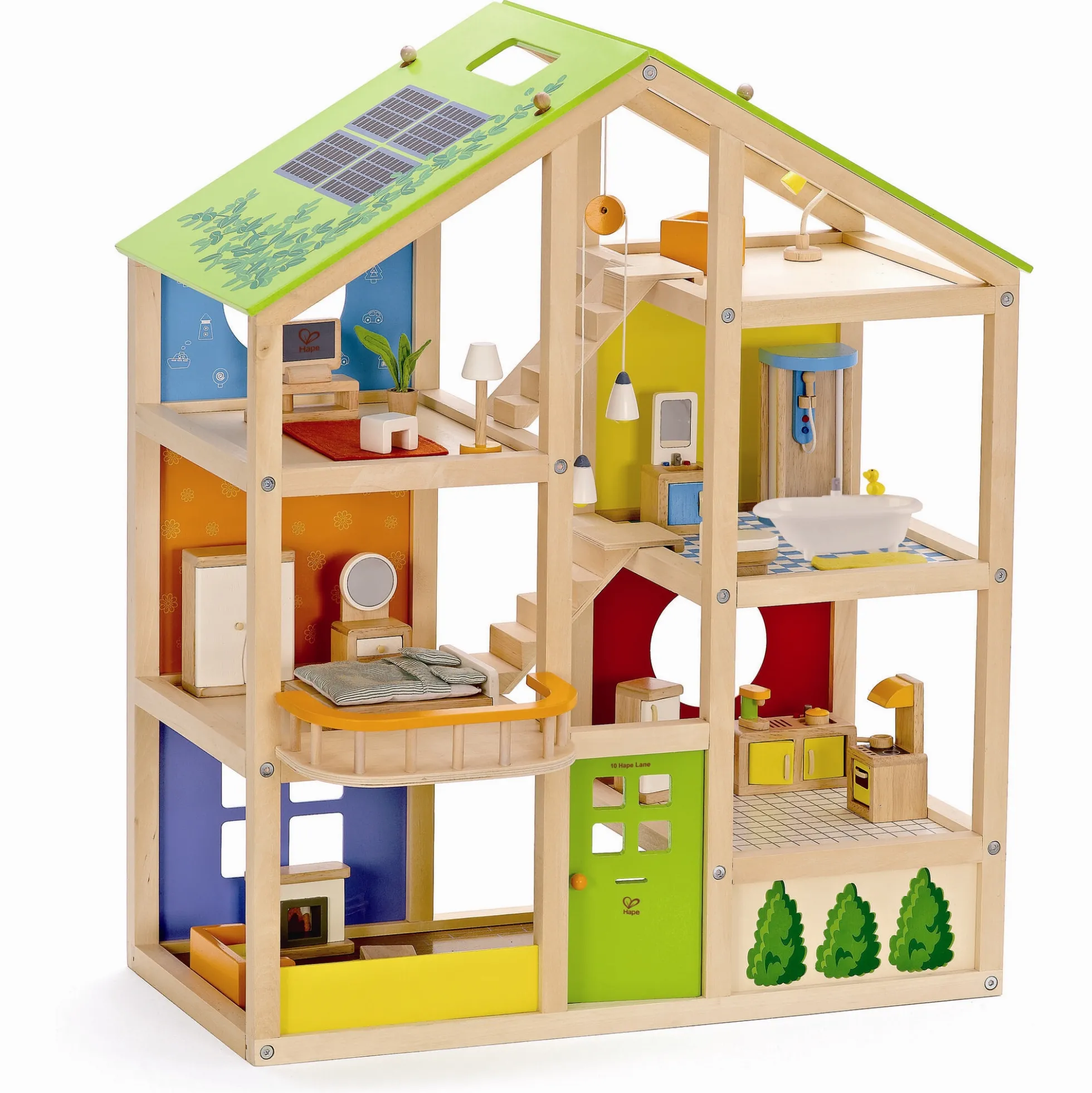 Hape All Season dukkehus med møbler - 36 dele