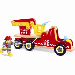 Hape brandbil - udrykningskøretøj med lys, sirene og stige - 37x12 cm