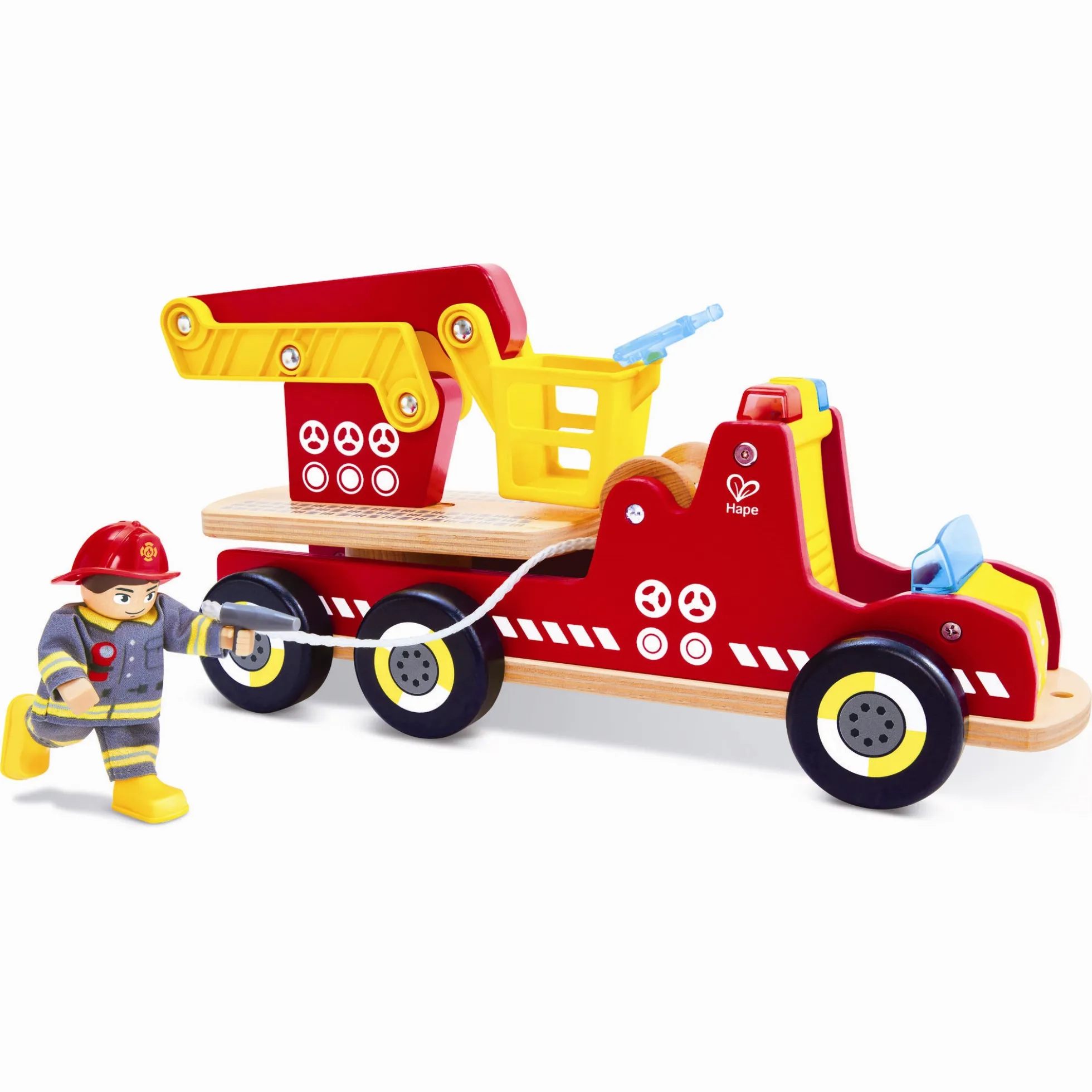 Hape brandbil - udrykningskøretøj med lys, sirene og stige - 37x12 cm