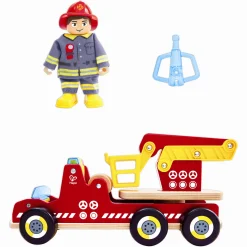 Hape brandbil - udrykningskøretøj med lys, sirene og stige - 37x12 cm