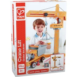 Hape byggekran i træ med tilbehør - 10 dele