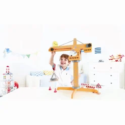 Hape byggekran i træ med tilbehør - 10 dele