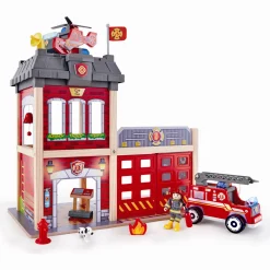 Hape City brandstation i træ med lys, lyd, brandbil og helikopter - 13 dele - 60x30x47,8 cm