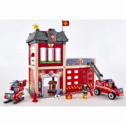 Hape City brandstation i træ med lys, lyd, brandbil og helikopter - 13 dele - 60x30x47,8 cm